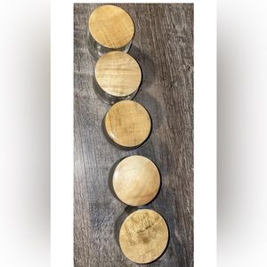 Oregon Myrtlewood Condiment 5 Glass Bowls With Wooden Lids MCM